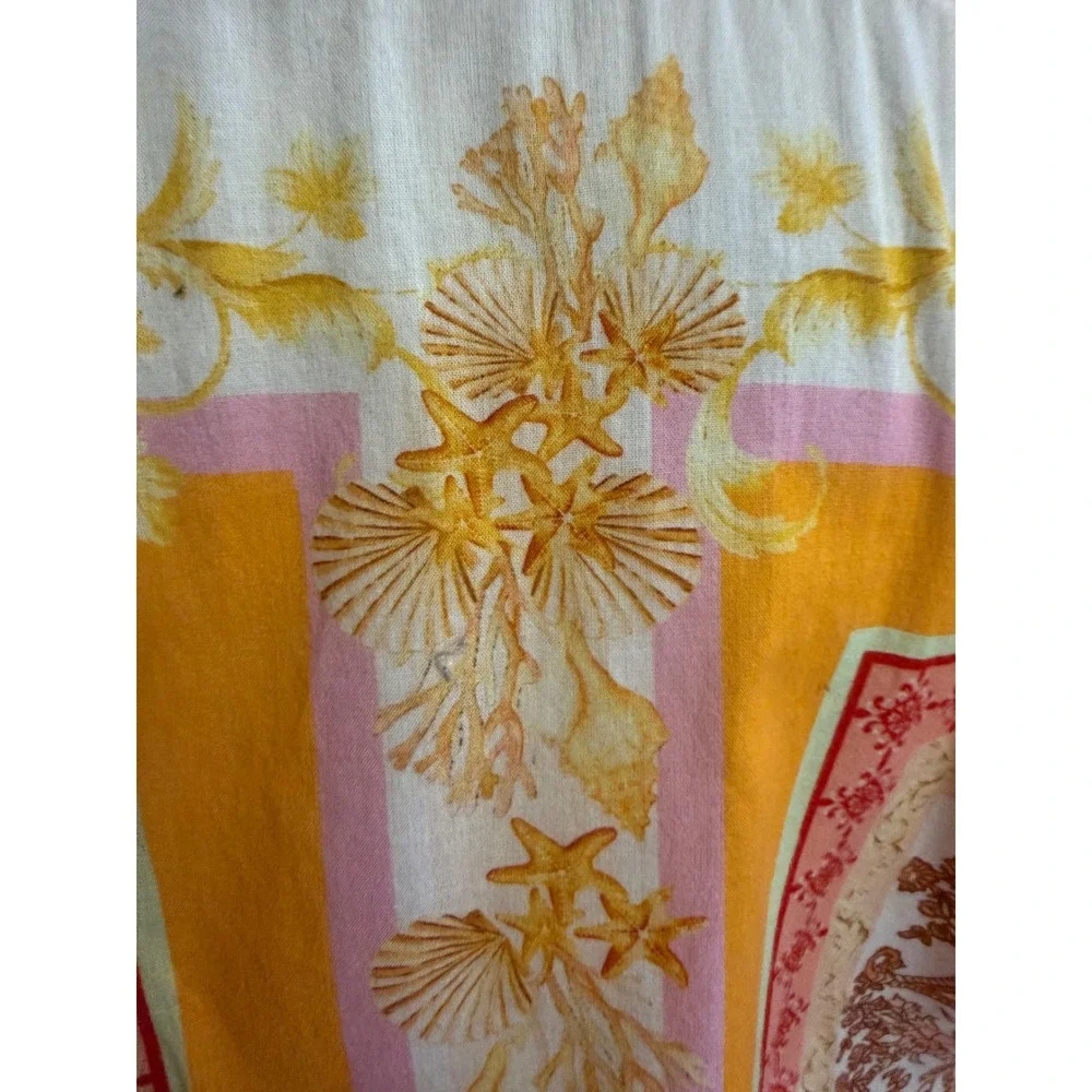 Calypso St. Barth Tropical Cotton Paisley & Shell Print Long Sleeve Blouse XL - Picture 4 of 8